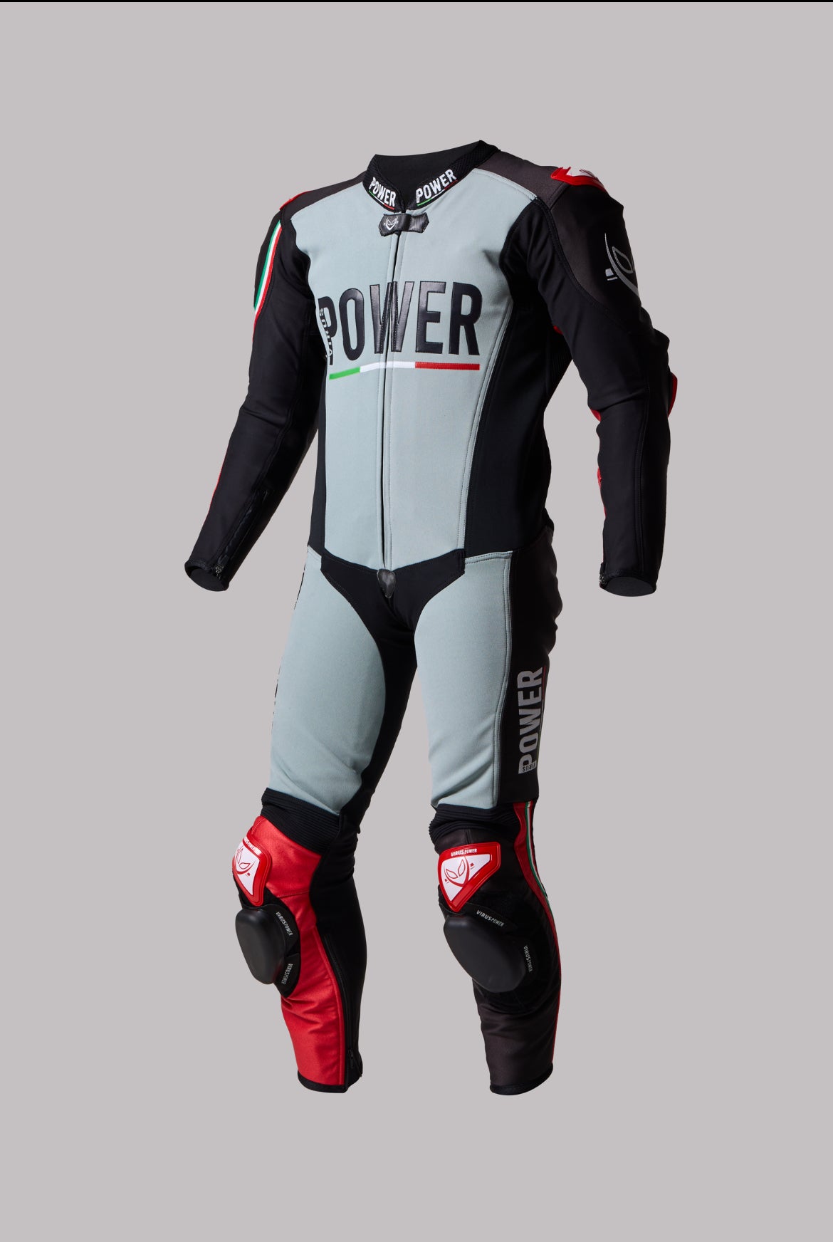 Racing dragt - Virus Power, Alien model - Sort/Rød/Grå - Med indbygget elektronisk airbag fra Helite