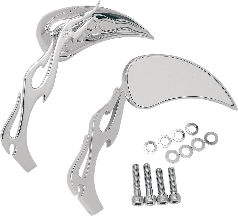 MIRROR KIT FLAME TEARDROP W/ FLAME STEMS CHROME