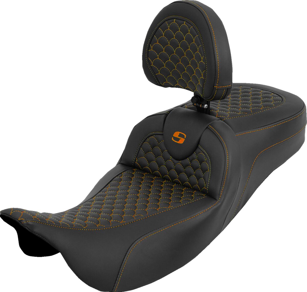 Extended Reach Roadsofa™ Seat - Dragon Scale - Orange Stitch - with Backrest - FLH/FLT '08-'25