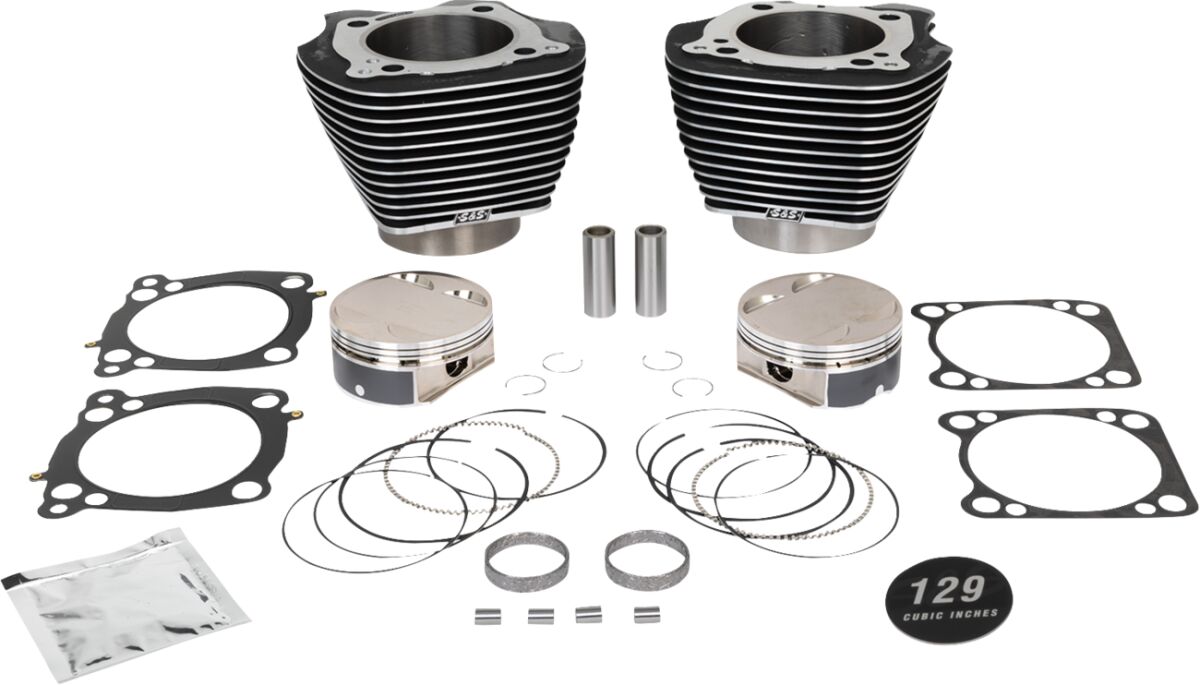129" Cylinder Kit - 4.375" Stroke - Wrinkle Black w/Highlighted Fins - M8