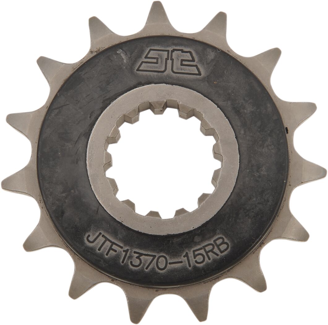 JTF1370.15RB FRONT RUBBER CUSHIONED SPROCKET 15 TEETH 525 PITCH NATURAL SCM420 CHROMOLY STEEL ALLOY