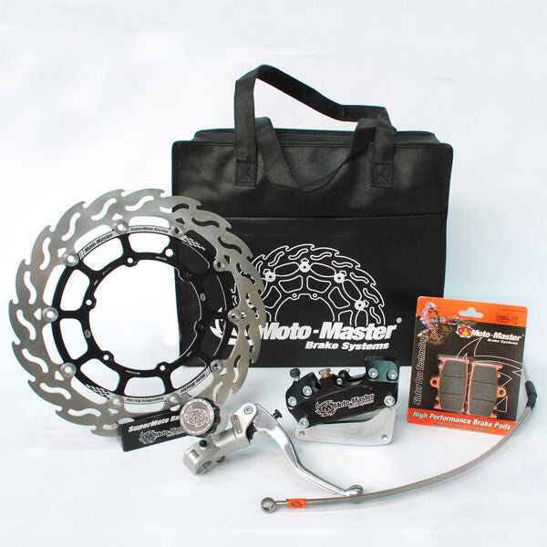 SM RACE KIT: 320mm FLOATING FLAME, BRAKE PADS/LINE,4 PISTON CALIPER/BRACKET, RADIAL MASTER CYLINDER