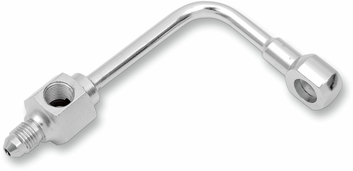 REAR BRAKE LINE BANJO BOLT ADAPTER LONG CHROME AN-3 90° W/ BRAKE LIGHT SWITCH