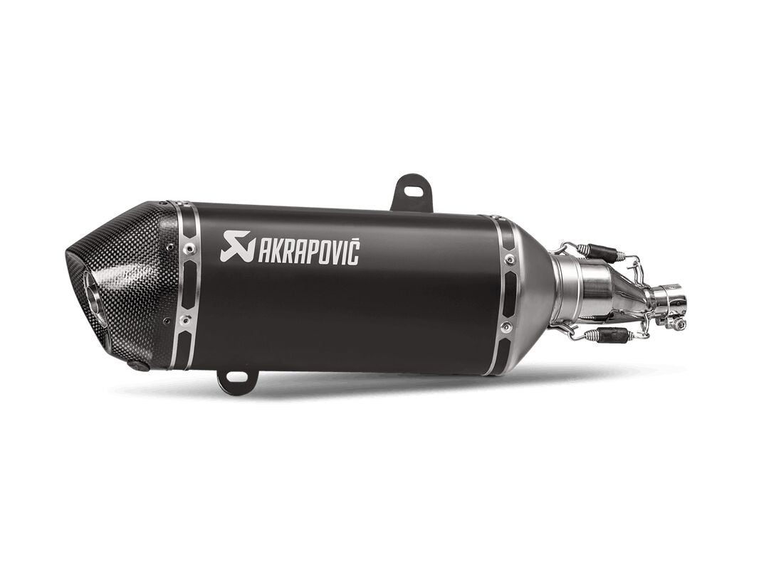 SLIP-ON LINE MUFFLER BLACK STAINLESS STEEL CARBON END CAP