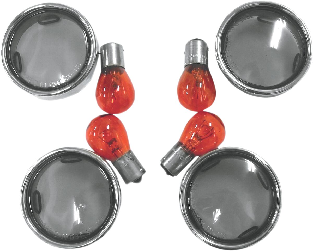 TURN SIGNAL LENS KIT OEM DEUCE-STYLE SMOKE LENS W/ CHROME TRIM RING