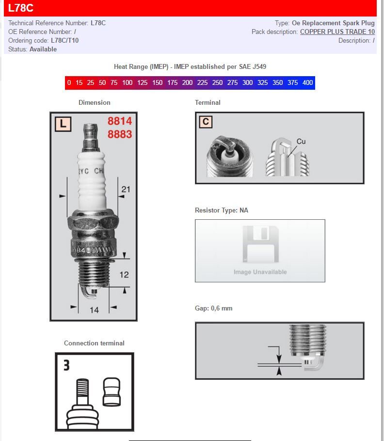 SPARK PLUG COPPER PLUS L78C