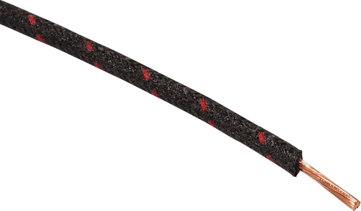 WIRE 16-GAUGE CLOTH BRAIDED 25' BLACK WITH RED TRACER