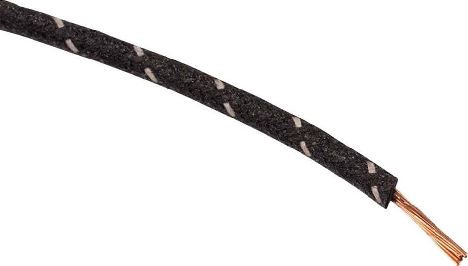 WIRE 16-GAUGE CLOTH BRAIDED 25' BLACK WITH WHITE TRACER