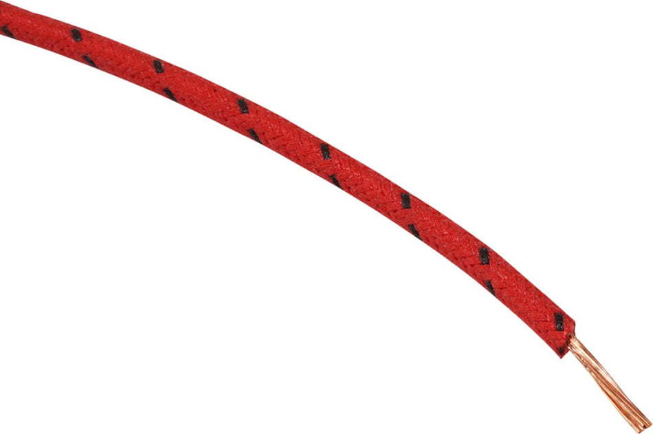 WIRE 16-GAUGE CLOTH BRAIDED 25' RED WITH BLACK TRACER
