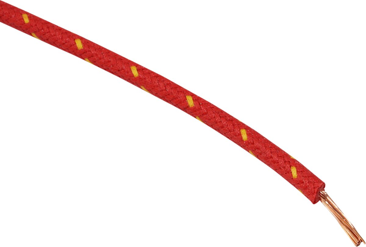 WIRE 16-GAUGE CLOTH BRAIDED 25' RED WITH YELLOW TRACER