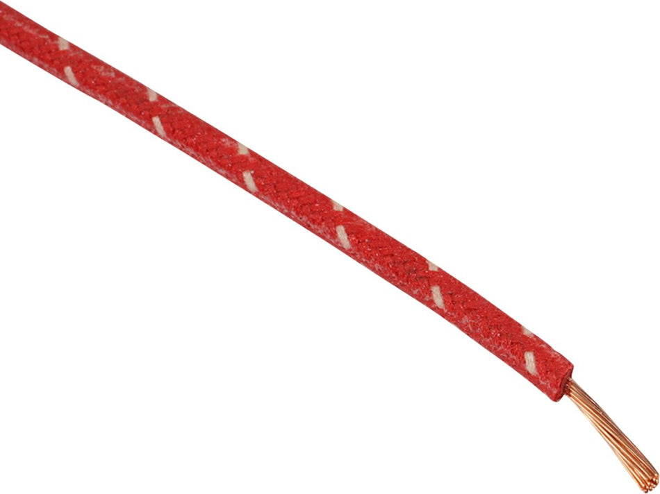 WIRE 16-GAUGE CLOTH BRAIDED 25' RED WITH WHITE TRACER