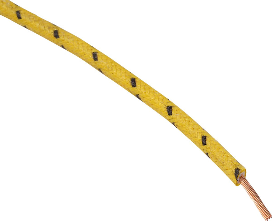 WIRE 16-GAUGE CLOTH BRAIDED 25' YELLOW WITH BLACK TRACER