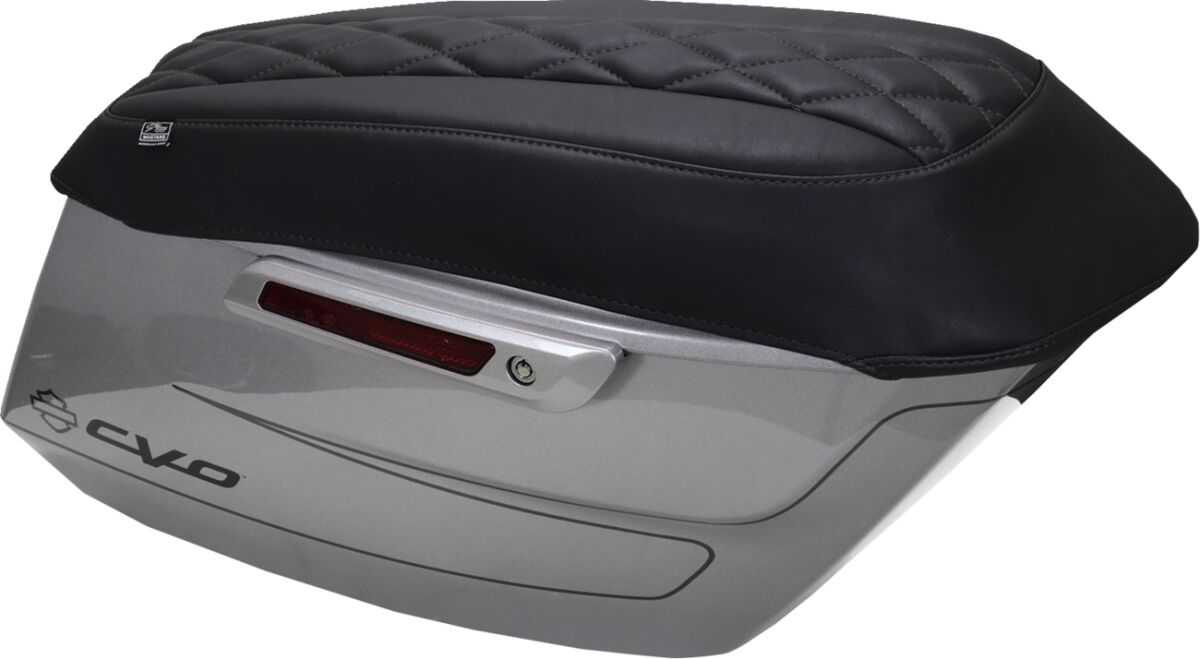Deluxe Diamond Saddlebag Lid Cover - Black w/ Black Stitch - FLH/FLT '23-'25
