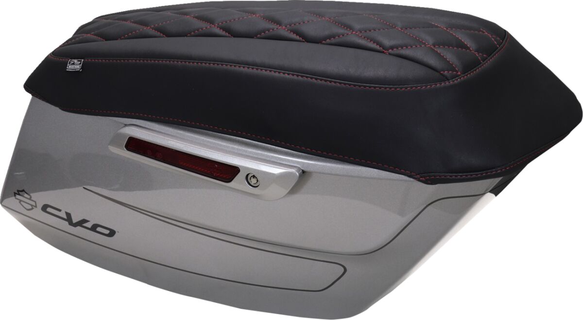 Deluxe Diamond Saddlebag Lid Cover - Black w/ Dark Cherry Stitch - FLH/FLT '23-'25