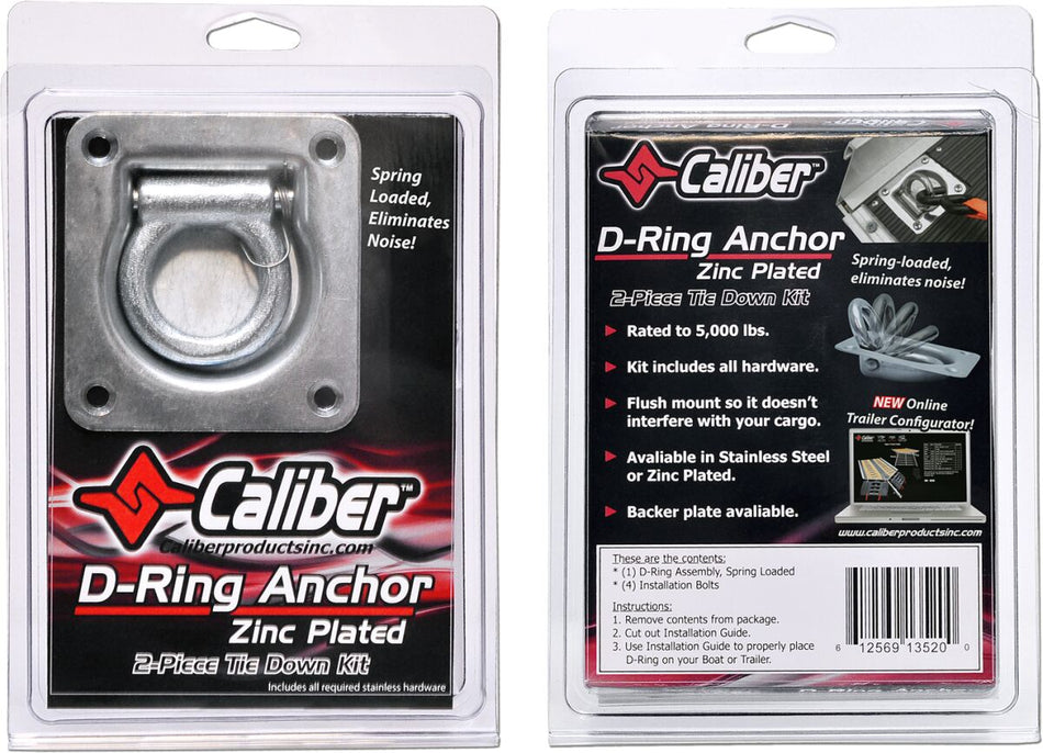 D-RING ANCHOR TIE DOWN KIT 2PK ZINC-PLATED SURFACE SILVER