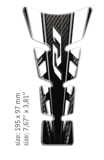 UNIVERSAL TANK PAD - GLOSS BLACK/WHITE - YAMAHA R1 DESIGN - 19,5 CM X 9,7 CM | 7.67" X 3.81" - RESIN