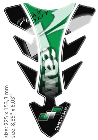 UNIVERSAL TANK PAD - GLOSS BLACK/GREEN/WHITE - KAWASAKI DESIGN - 22,5 CM X 15,33 CM | 8.85" X 6.03"