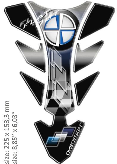 UNIVERSAL TANK PAD - GLOSS BLACK/WHITE/BLUE - BMW DESIGN - 22,5 CM X 15,33 CM | 8.85" X 6.03" - RESI