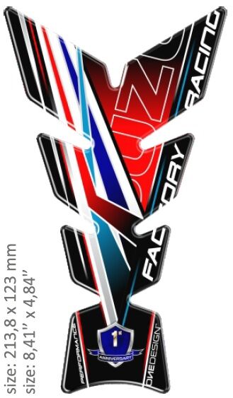 UNIVERSAL TANK PAD - GLOSS BLACK/RED/WHITE/BLUE - SUZUKI DESIGN - 21,38 CM X 12,3 CM | 8.41" X 4.84"