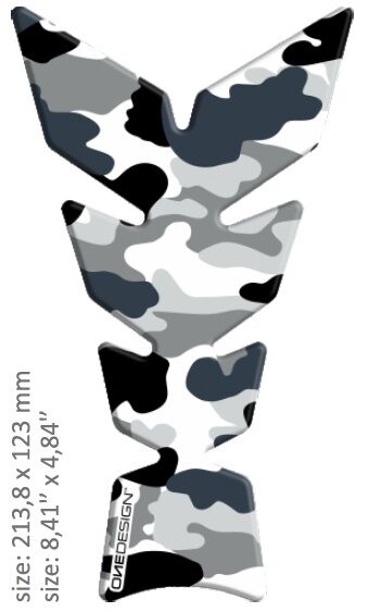 UNIVERSAL TANK PAD - MATT BLACK/GRAY/WHITE - CAMOUFLAGE ARCTIC DESIGN - 21,38 CM X 12,3 CM | 8.41" X