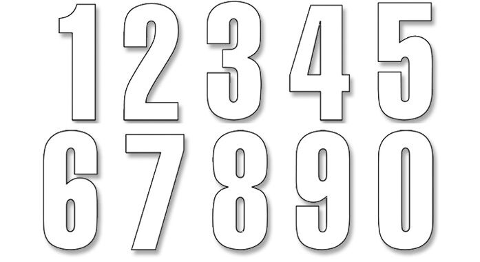 THREE SERIES NUMBER #0-9 SET ADHESIVE WHITE