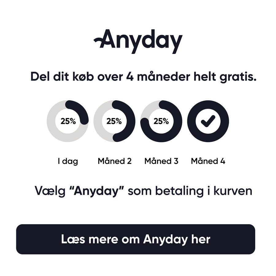Del dit køb over 4 måneder helt gratis: 25 % i dag og 25 % i hver af de næste tre måneder