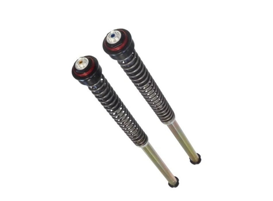 Trykladet forgaffel-indmad, justerbart: fjederforspænding, returdæmpning, kompression, uden olie, rød ring, anbefalet olie (varenr. 997630) medfølger ikke